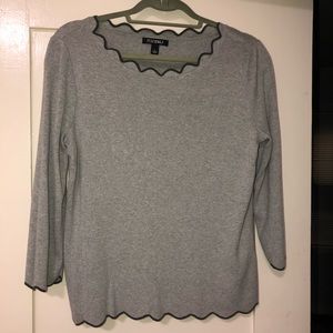 Roz and Ali 1/4 Length Sleeve Scalloped Sweater